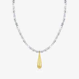 925 Sterling Silver Contrast Color Design Simple Broken Silver Charming Smooth Water Drop Pendant Necklace for Women