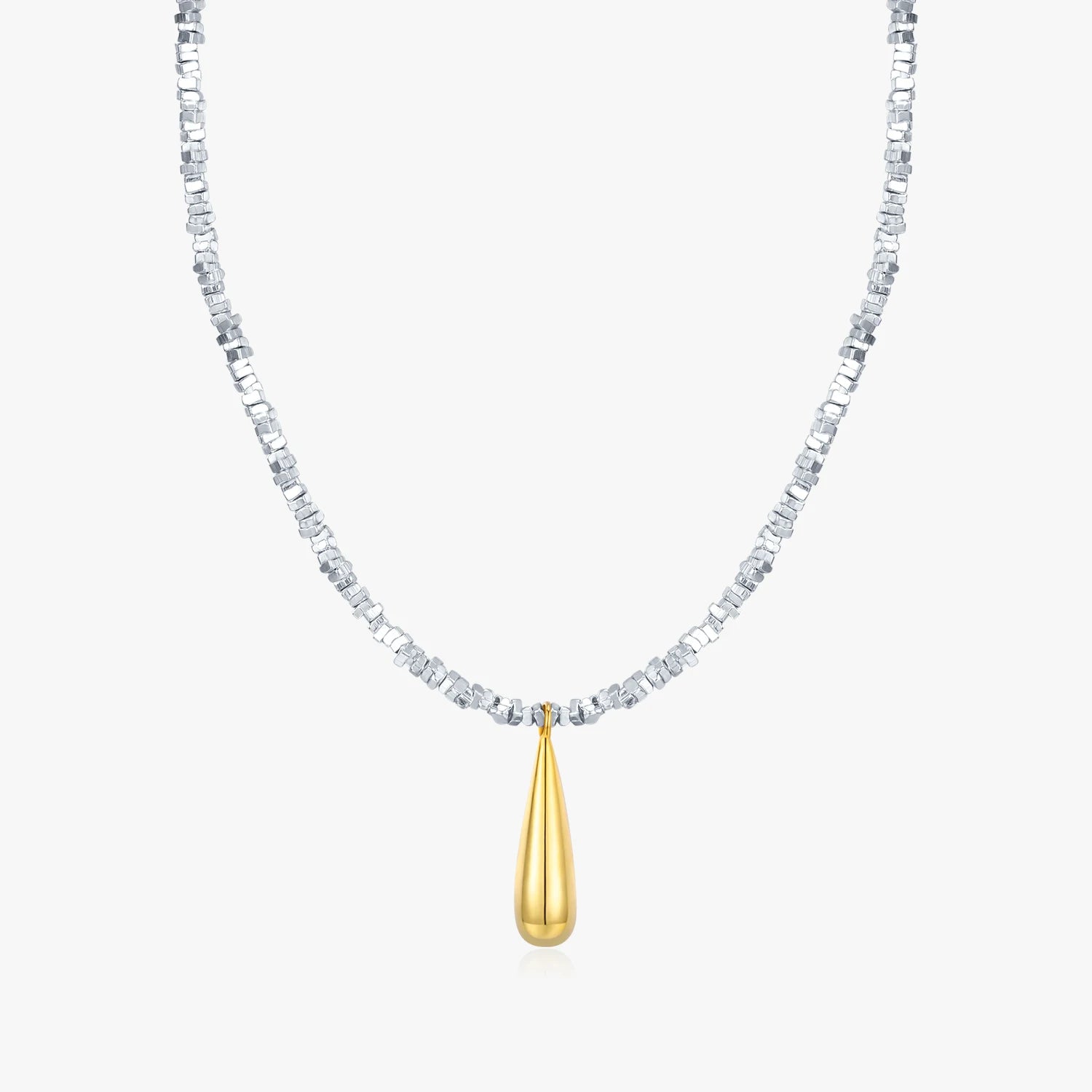 925 Sterling Silver Contrast Color Design Simple Broken Silver Charming Smooth Water Drop Pendant Necklace for Women