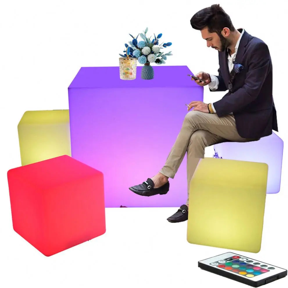 Plastic Led Cube Chair Bar Tables Chairs for Party Event Led Cube Stool Nightclub Lounge Bar Furniture Led Cocktail Table Set