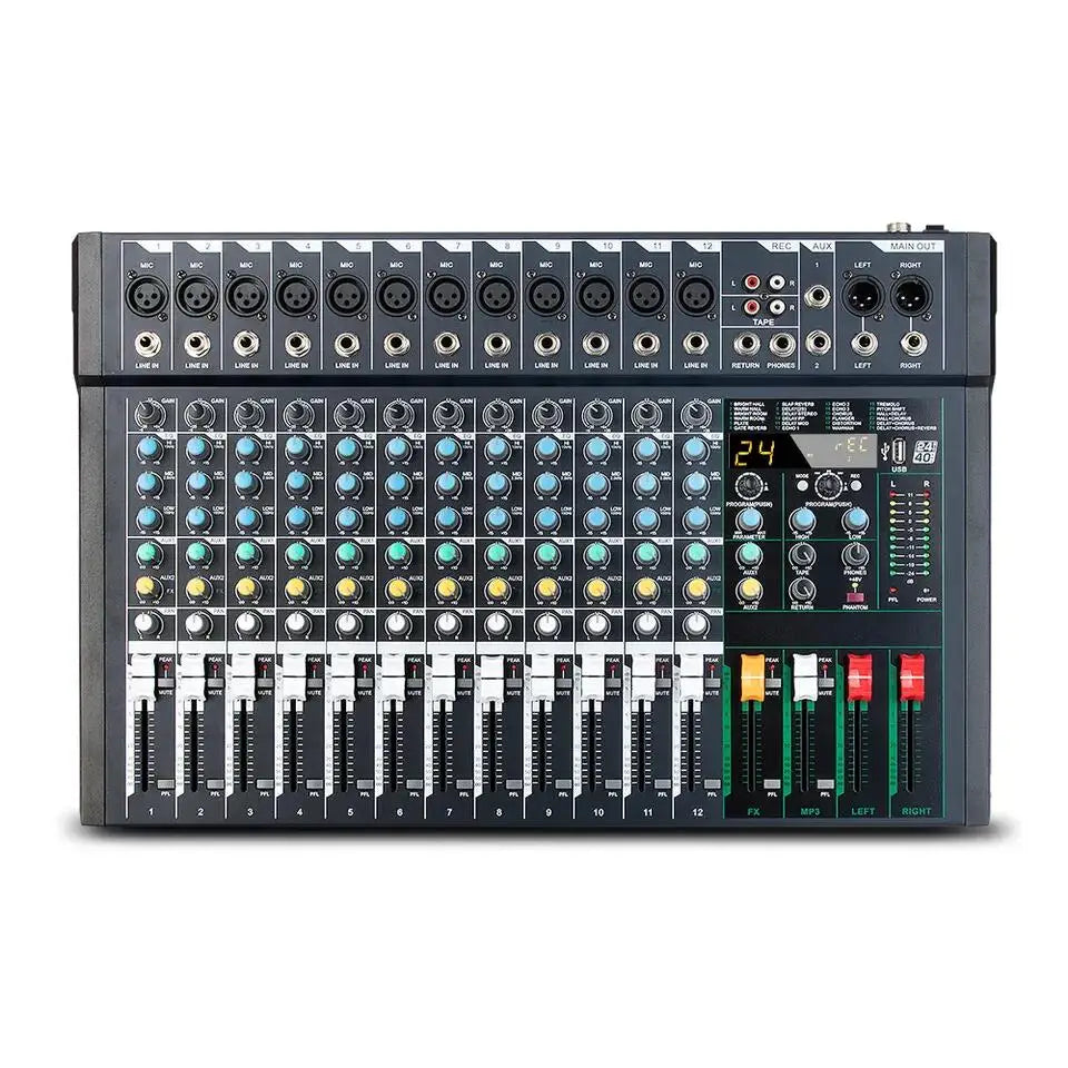 Biner FG12 New Design Built-in 24 Reverb Effect 12 Channel Music Professional Audio Mixer MegaBDM