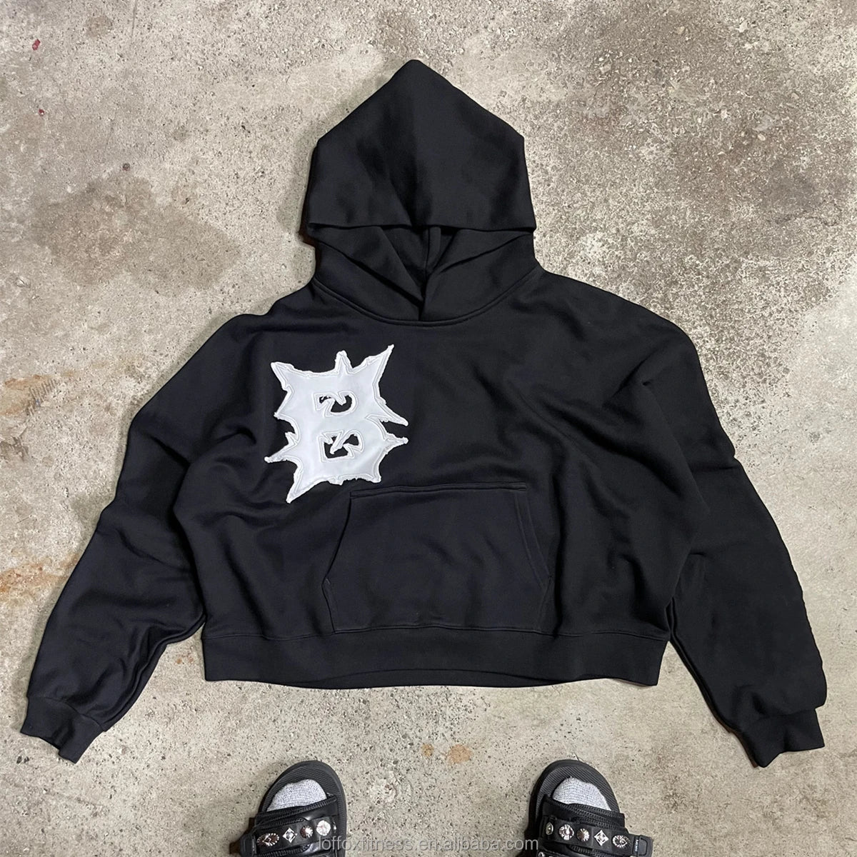 Wholesale Autumn 3D Embroidery Heavyweight 100% Cotton Vintage Distressed Patch Acid Wash French Terry Cropped Boxy Hoodie Men
