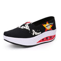 Women's Retro Simple Floral Air Cushion Shoes Stretchy Comfortable Ladies Casual Shoes Slip Resistant Women's Walking Shoes