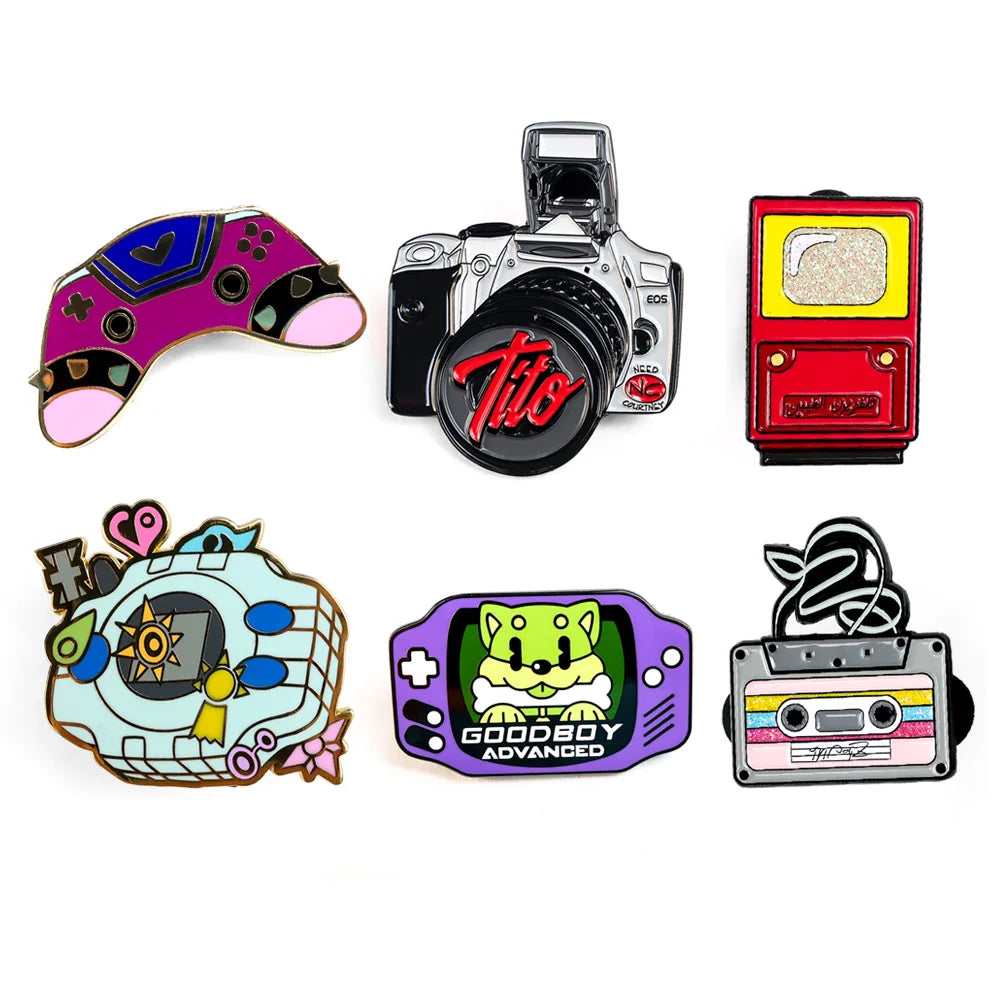 Custom Cartoon Color Hidden Camera Roll Hard Soft Enamel Pins Camera Recording Outdoor Alloy Brooch Badge