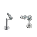Gzn Wholesale G23 Titanium Body Piercing Internally Threaded Bezel Set 3-CZ Stone Clearuster Top Labret
