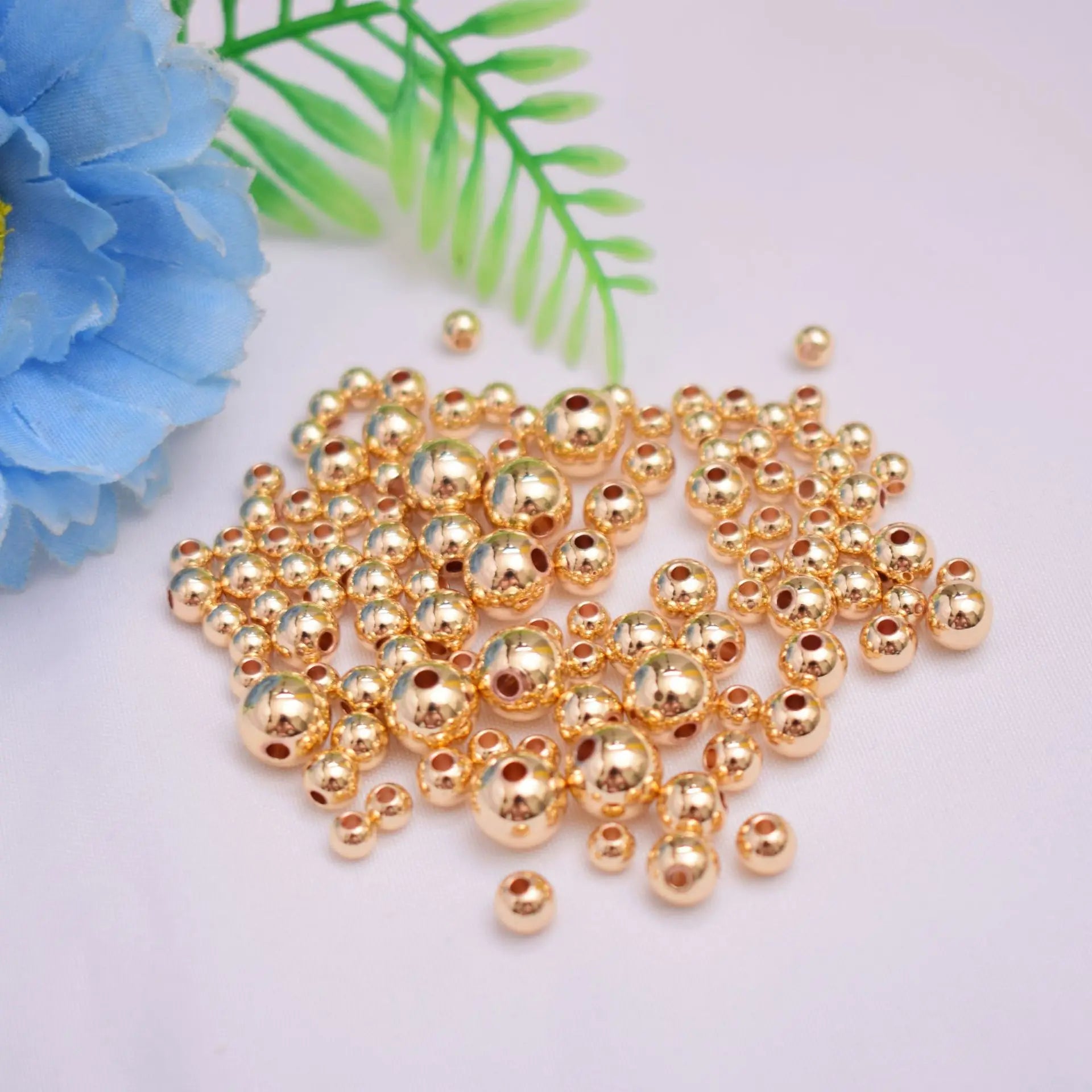 Solid Accessories Stuffing Gold Filled Beads 14k Golden Diy Jewelry Straight Hole Beads Golden Silver Imitation Brass Beads