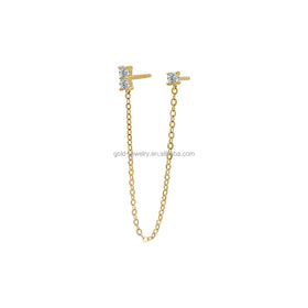 14k Pure Gold Earrings Zircon Studs Earring Double Piercing Earrings for Women