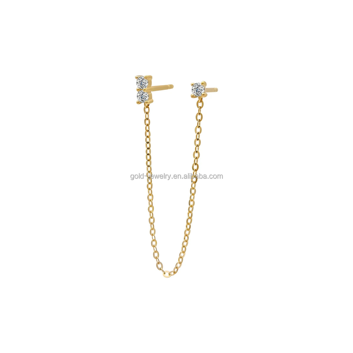 14k Pure Gold Earrings Zircon Studs Earring Double Piercing Earrings for Women