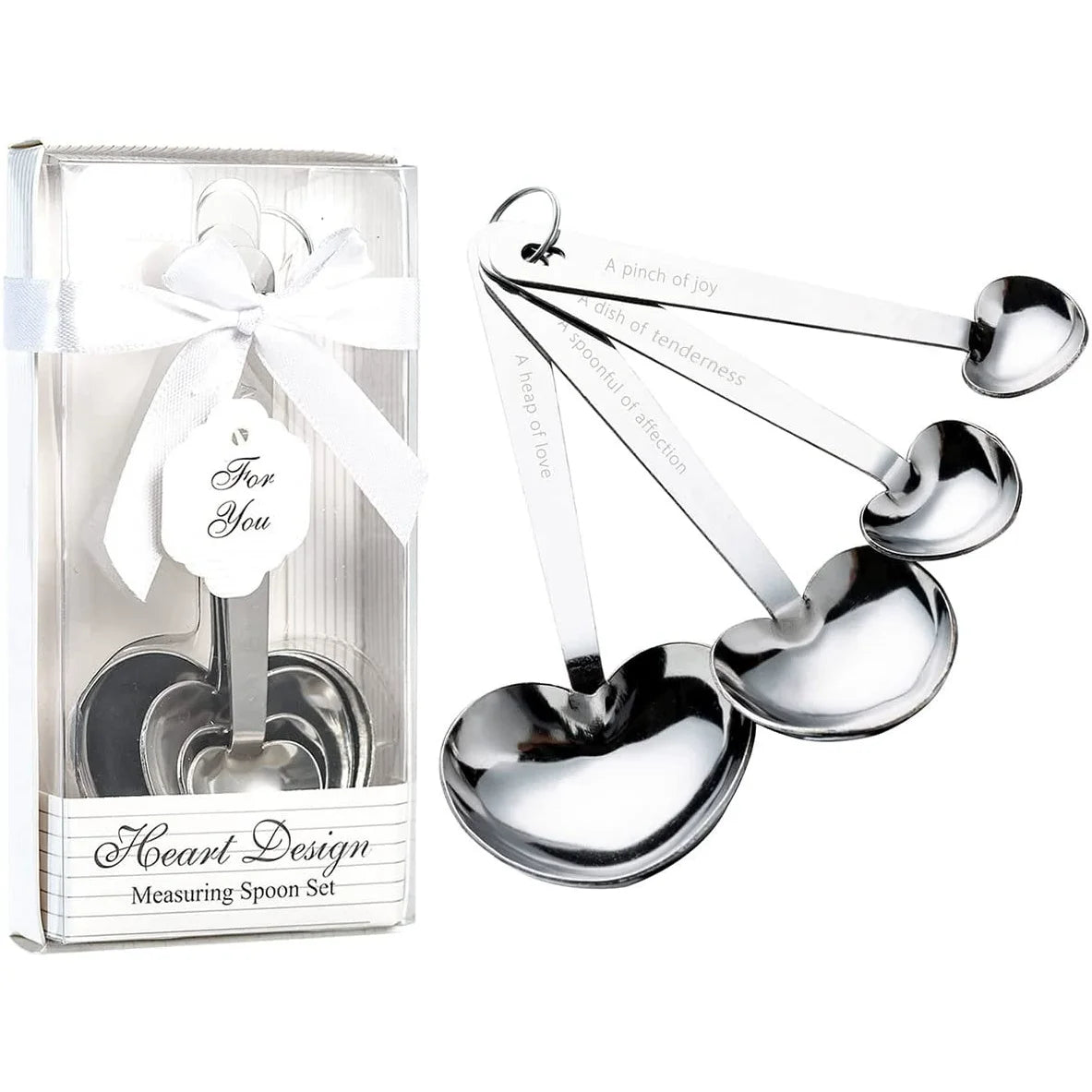 Creative Wedding Party Small Return Gifts Kitchen Utensil Measuring Stainless Steel Heart Shaped Measuring Spoon Set of 4