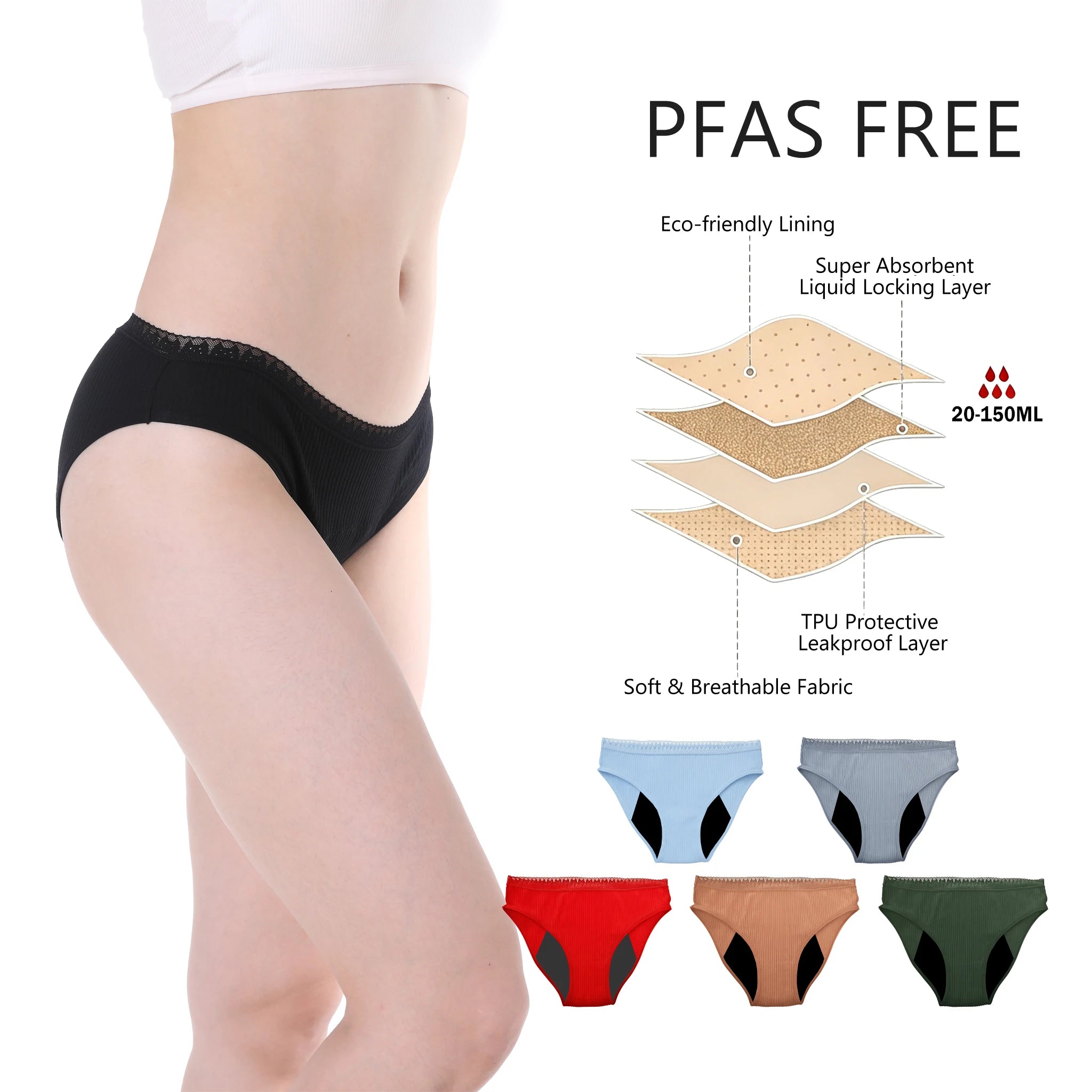 Shanhao OEM PFAS-free Leakproof Bikini Panties Culottes Low Waist Menstrual Underwear Bio Based Performance Period Underwear