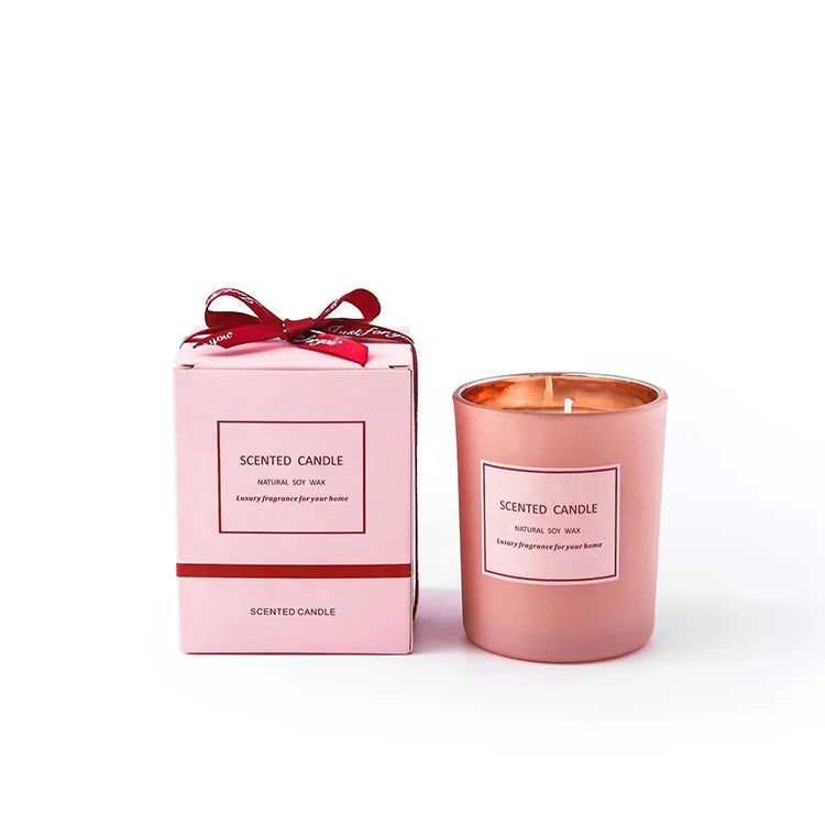 Valentine's Day Gift Home Romantic Soy Wax Scented Candle Custom logo Plated pink Glass Aroma Candle