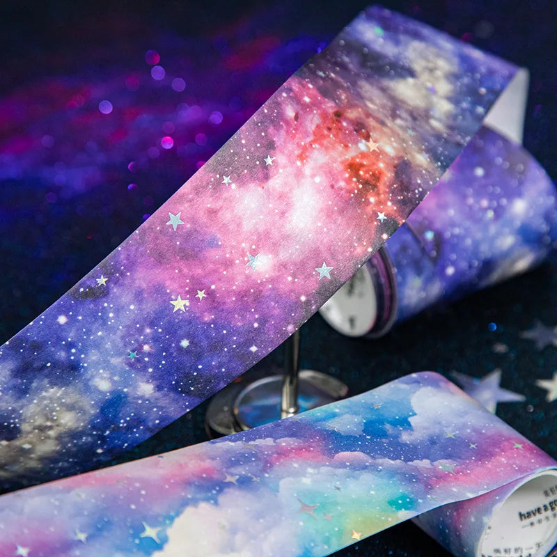 1Roll Laser Silver Tape Starry Dreams Series Starry Sky Theme Handbook Backing Stickers