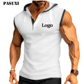 PASUXI Custom Logo Men Polyester Vest Breathable Suitable Sleeveless Fitness Hooded Sport T Shirt Sweatshirt