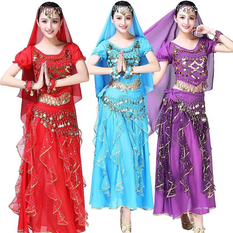 Halter Tops With Paillettes Double Laylers Chiffon Skirt Fabric 1 Piece for Girls Adults Performance Dance Wear Kids Sets