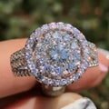 Huitan Beautiful Three Layer Hollow Heart Rings Lady Big Round Shiny Gems Zircon Silver Stackable Women Luxury Wedding Rings