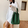 Korean Fashion Women's Polyester Knitted Summer Water Bucket Bag Solid Color Chains Simple Design Handle Shoulder Tote Open