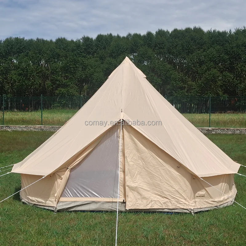Outdoor Camping Safari Bell Tent with Stove Hole Single Layer Four-Season Waterproof Canvas Quick Automatic Opening