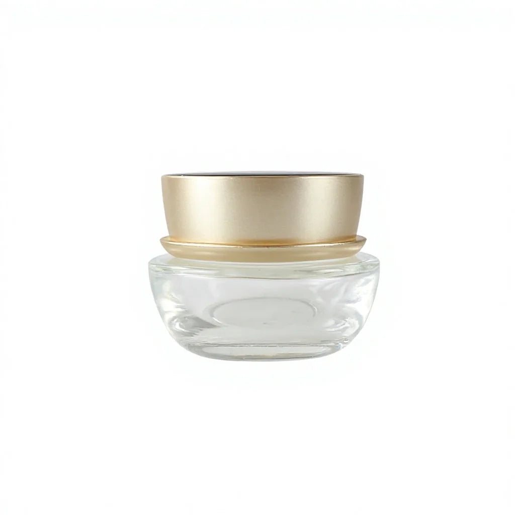 Luxury 30g 50g Transparent Round Shaped Glass Jars with Gold Screw Lid for Cosmetic Packaging
