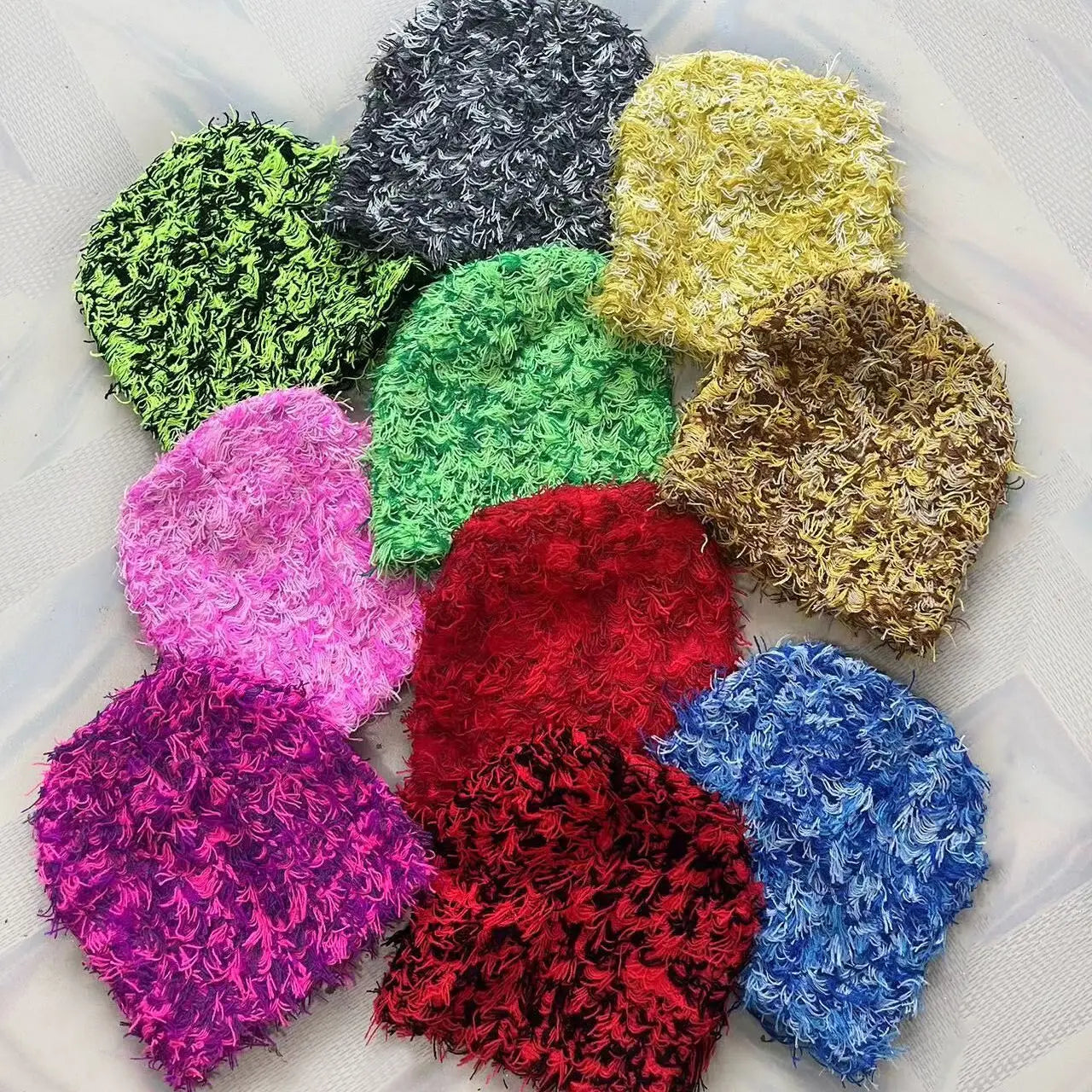 Wholesale Knit Fuzzy Beanie Skull Cap Thick Warm Winter Custom Logo Camo Y2K Grassy Distressed Beanie Hat
