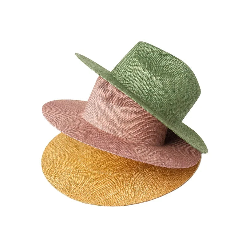Wholesale Natural Grass Sun Sombreros Wide Brim Lady logo Plain Beach Design Summer Custom Women Panama Fedora Straw Hat