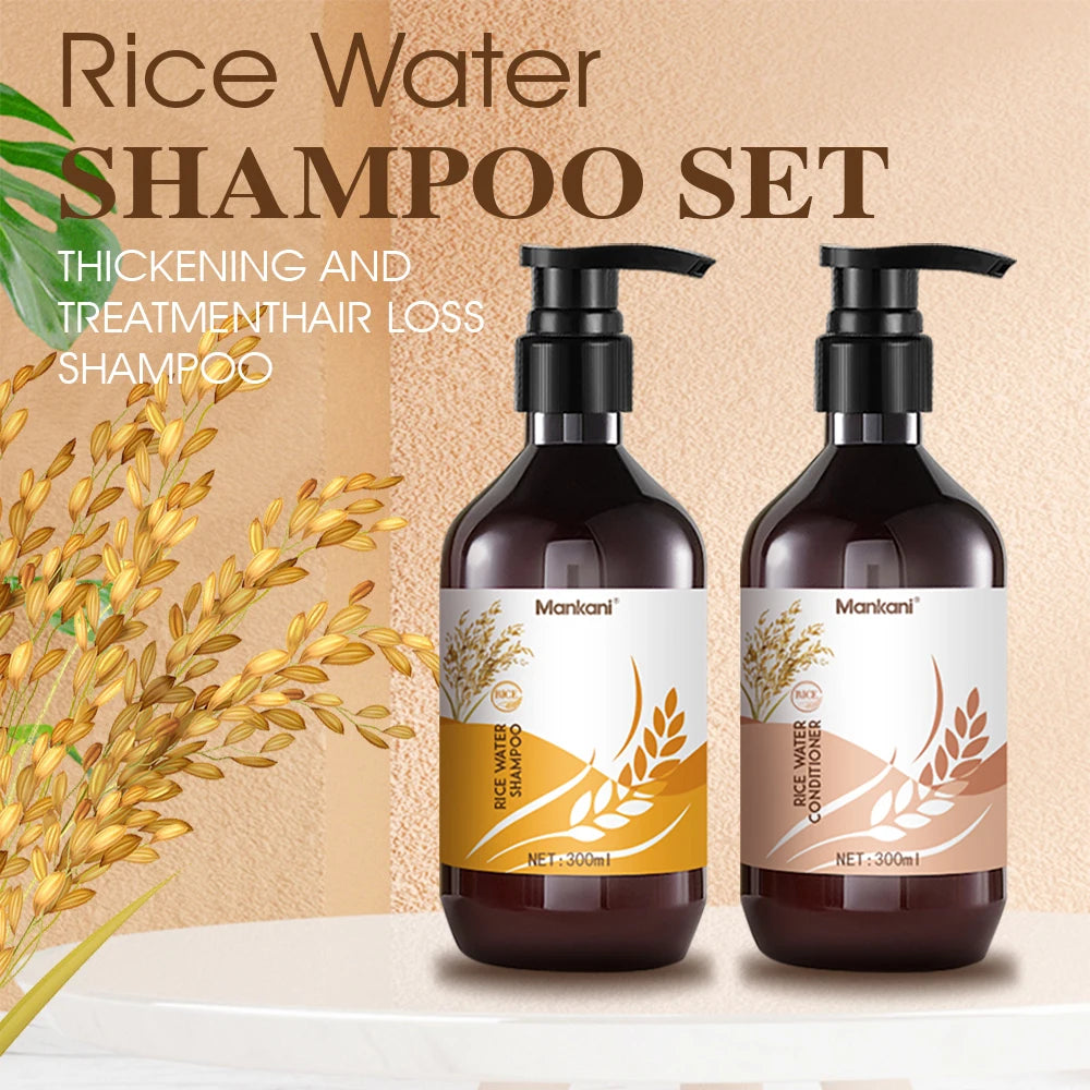 OEM Premium Natural Rice Water Shampoo and Conditioner Set Soothing Nourish Growth Anti Hair Loss Shampooing Pour Cheveux