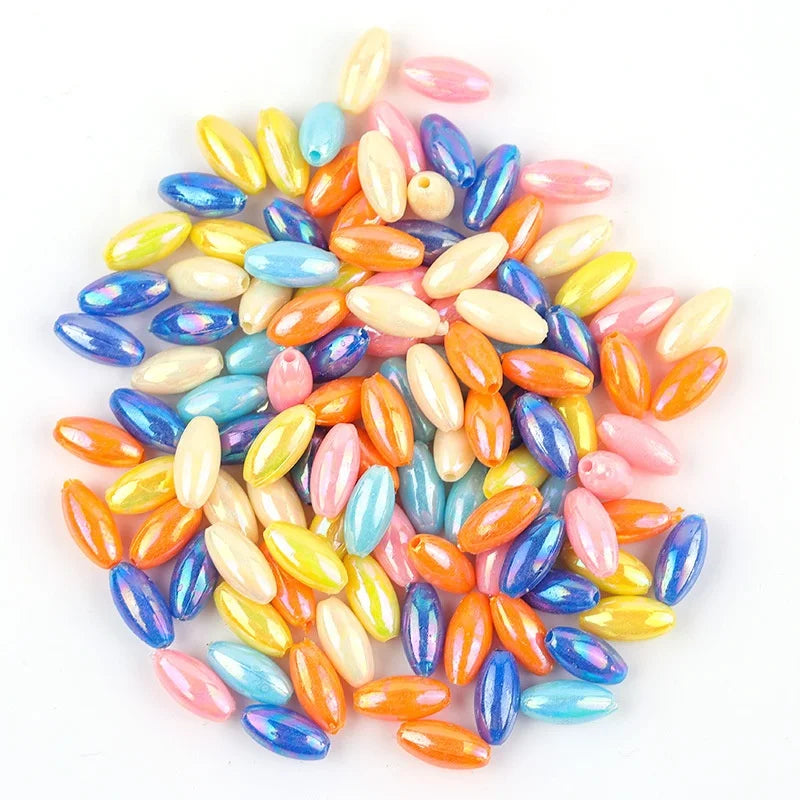 Wholesale AB Color Acrylic Rice-Shaped Loose Beads Colorful Plastic Oval Beads  for Diy Bracelet Necklace Jewelry Making