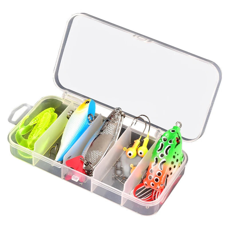 15pcs 13*6*2cm 77g Soft and Hard Bait Fishing Lures Set Bionic VIB Lure Frog Lure Spoon Baits