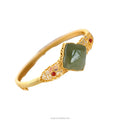 Certified 925 Sterling Silver Inlaid Natural Jade Stone Sapphire Square Geometric Open Air Quality Open Bracelet Jewelry Female