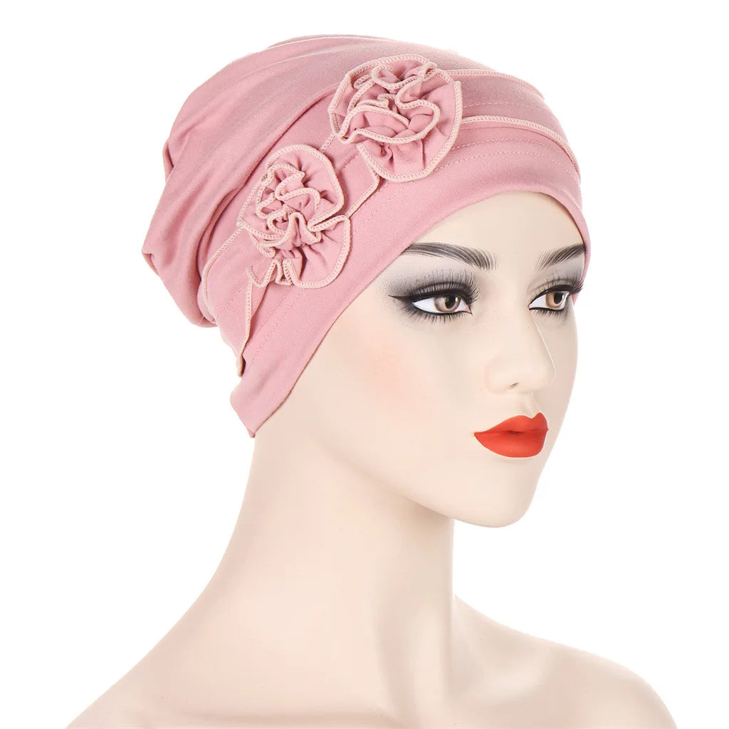 Wholesale Ladies Flank Flower Decoration Turban Cap Elegant Cotton Plain Color Head Wrap Hijab Caps 2026 Latest