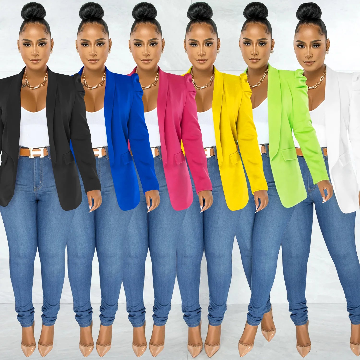 X5392 Trendy  V Neck Long Sleeve Button Cardigan Elegent Office Lady Blazer Formal Womens Suits Business Woman Blazer Jacket