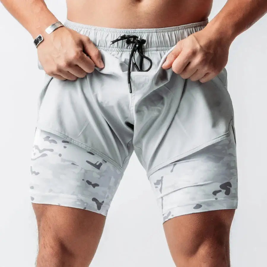 Summer Men's Quick-drying Running Workout Sports Fitness Zipped Pocket Double Layer Shorts