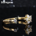 Hot Sales 9K Solid Gold Rings Adjustable Women Flower Shape Synthetic Lab Grown Diamond Open Ring