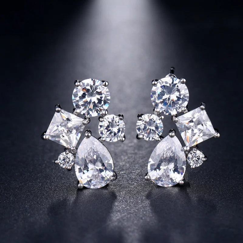 2022 Elegant Zircon Earrings for Women Dainty Geometric Cubic Zircoan Water Drop Earring Female Wedding Jewelry New Gift