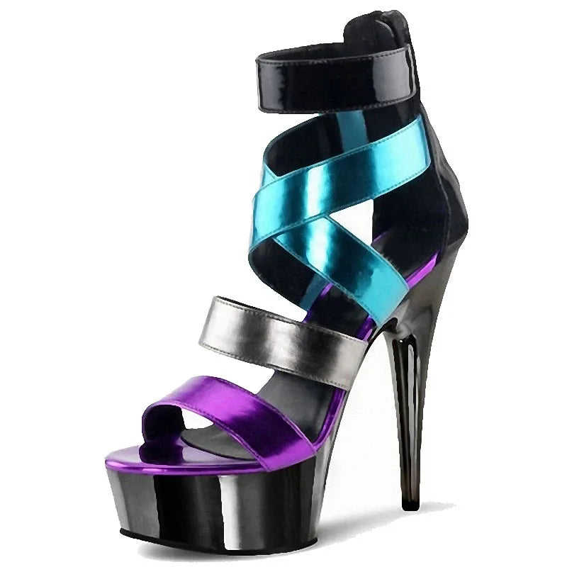 New Gothic Cross 15cm witch free high heels Gladiator model show fashion leaky toe Novelty platform sandals large women's shoes