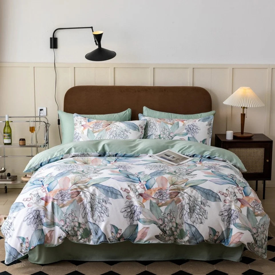 Wholesale High-end Cotton Printed Flower Green Comforter Bed Sheets Luxury Bedding Set
