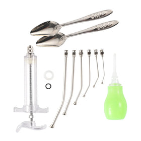 10/20/50ml Canary Pigeon Chicken Birds Manual Feeding Syringe Set Curved Tube Metal Feeding Spoon