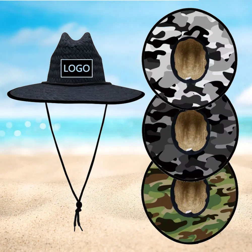 Lifeguard Large Brim Black Sombrero Straw Hat for Men Camo Fishing Outdoor Gear Casual Daily Travel Accessories