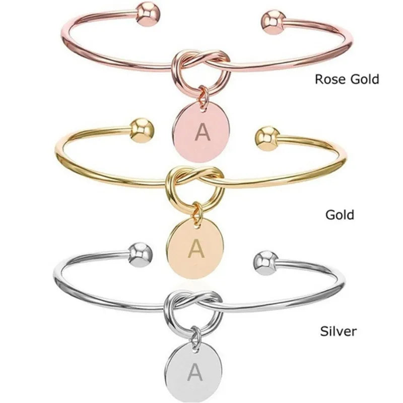 New Fashion Couple Open Knot English Letters Stainless Steel Custom Basic Letter Bracelet Bangle for Women