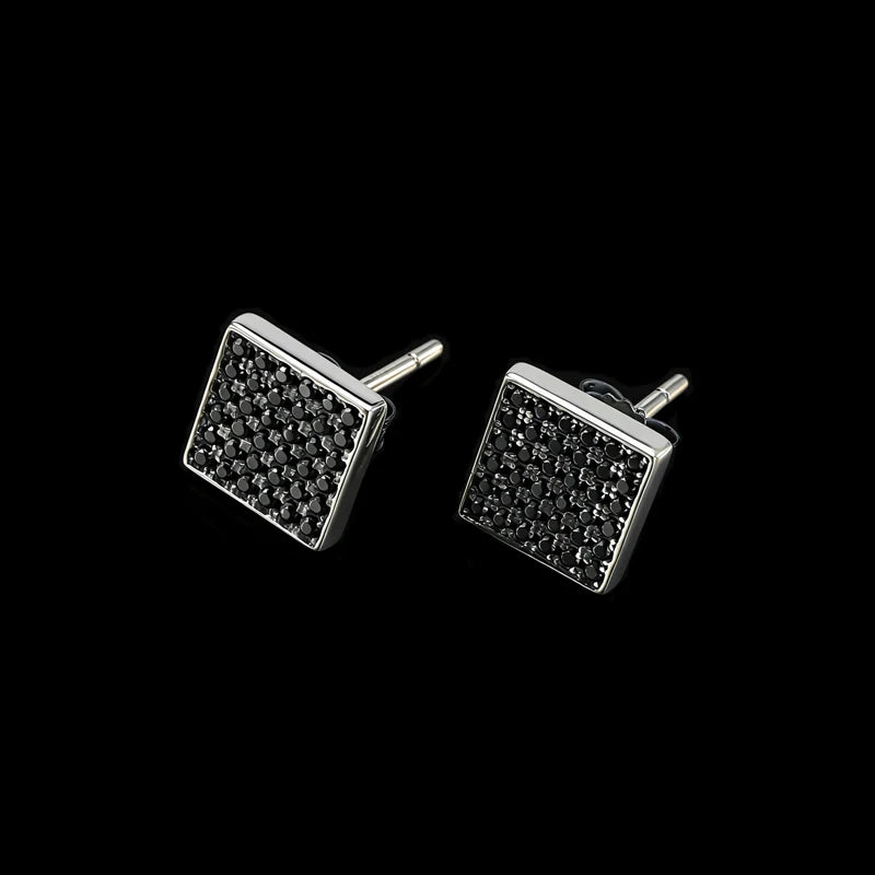 Matte Finish Statement Jewelry Bulk 925 Sterling Silver Square Black Stud Earrings for Men
