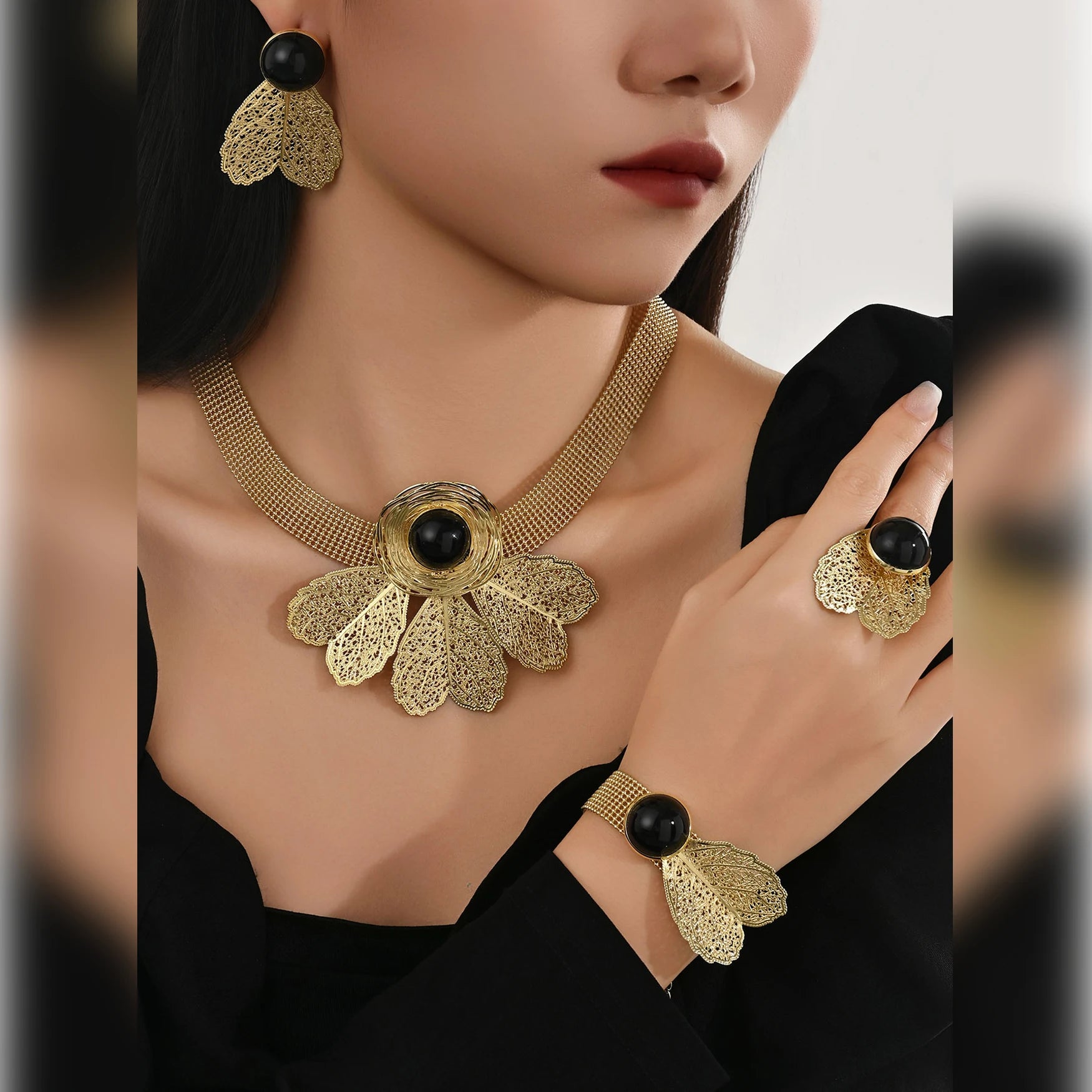 High-quality Women's Jewelry Fashionable Women's Bracelets Necklaces Rings Earrings 4-piece Zirconia Jewelry