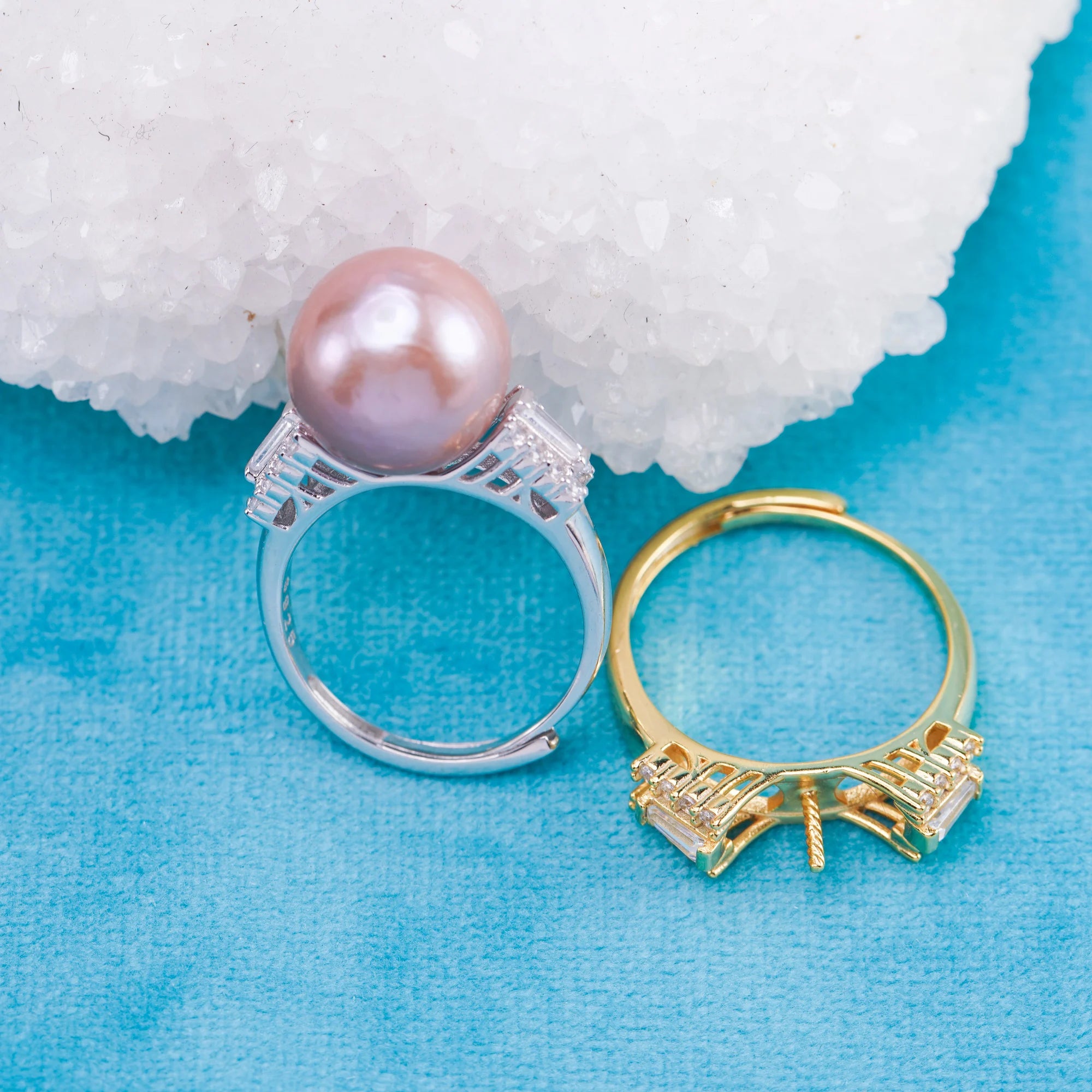 Re010989 DIY 9-11mm Natural Freshwater Pearl Ring Accessory 925 Sterling Silver Adjustable Size Engagement Ring for Women