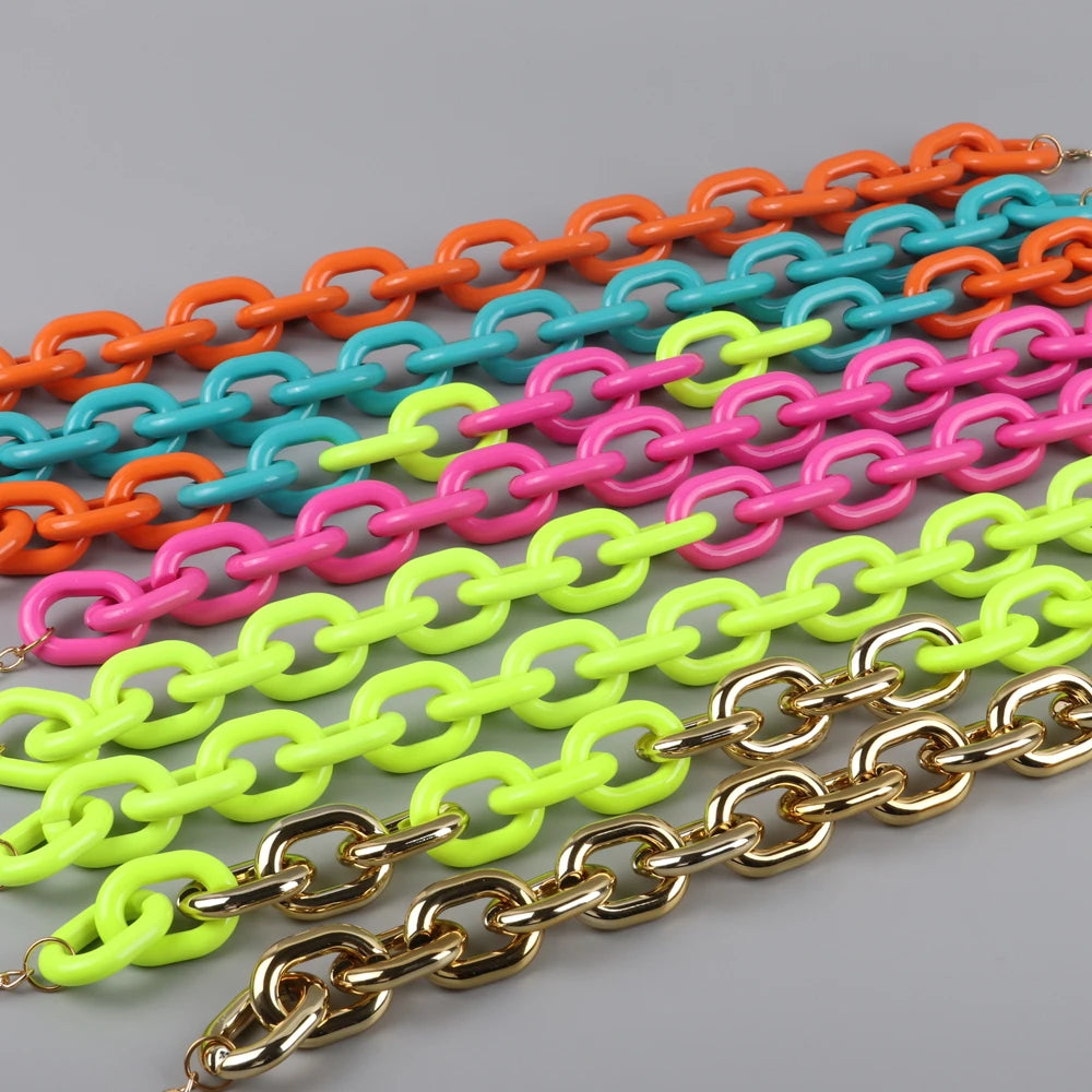 Fashion New Candy Choker Candy Color Gold Ccb Fluorescent Yellow Hot Pink Patchwork Unique Designer Acrylic Necklace for Women