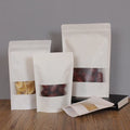 Custom Printed Kraft Paper Stand Pouch Clear Window Heat Seal Food Packaging Bags Gravure Printing Surface for Sugar Pet Food