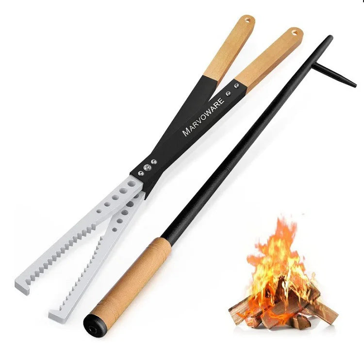 IRONDONKEY Camping BBQ Outdoor Folding Fireplace Tongs Family Fireplace Tongs Anti-fire Tongs Tools Fireproof Pliers Claw Clamp