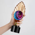 Customizable Crystal Trophy Creative Leaf Shape Outstanding Employee Annual Meeting Award Champion Medal Hexagon Model Engraving