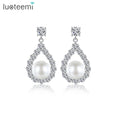 LUOTEEMI New Fashion Luxury Party Women Earing Accessory Diamond Jewelry 3A Zircon Cubic Zirconia Pearl Earring for Women
