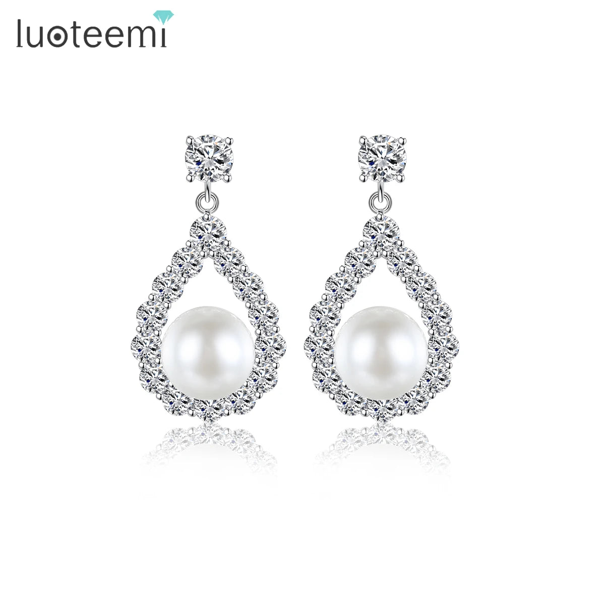 LUOTEEMI New Fashion Luxury Party Women Earing Accessory Diamond Jewelry 3A Zircon Cubic Zirconia Pearl Earring for Women