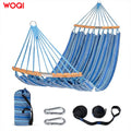 WOQI Outdoor Camping Hiking Travel Single/Double Swinging Polyester Cotton Striped Hammock Curved Wooden Stick All