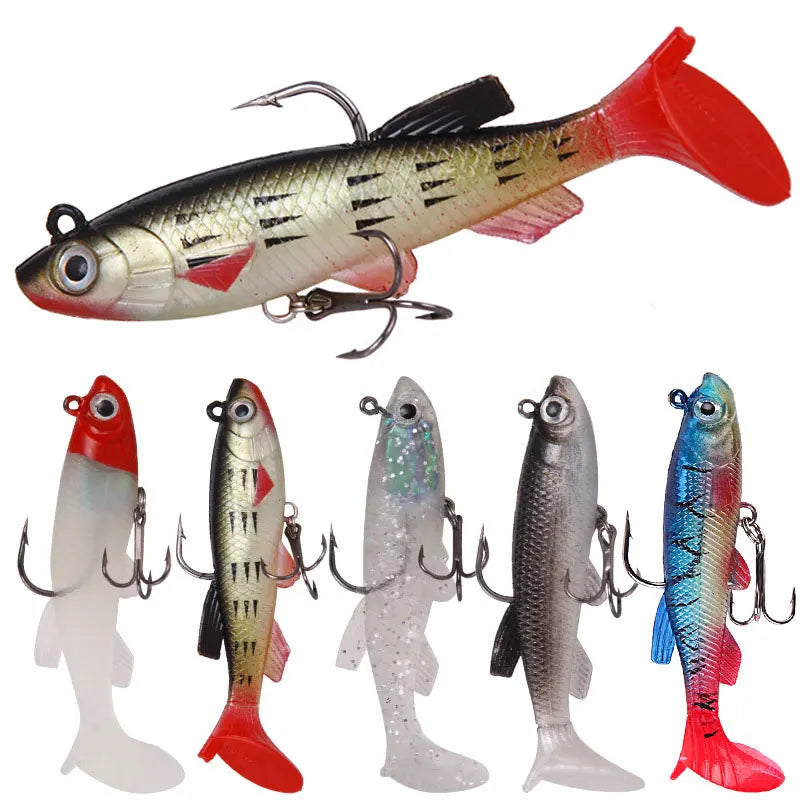 Wholesale 8.5CM 13G Pre-Rigged Soft Minnow Lure Artificial Jig Baits for Sea Bass and Freshwater Fish for Ocean Boat Fishing