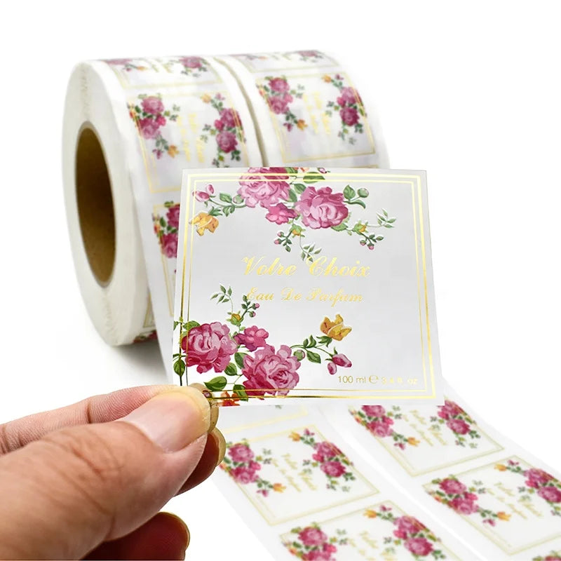 Customized Kiss Cut Adhesive Gold Foil logo Vinyl Transparent Sticker for Product Labels