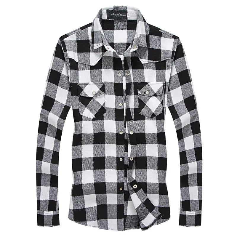 New Men's Flannel Shirt Large Plaid Color Matching Fashion Dynamic Casual Men's Long-sleeved Shirt